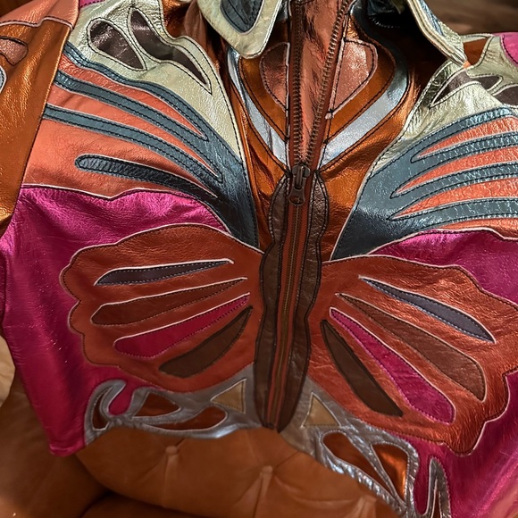 Free People Stars are Psychedelic Metallic Leather Jacket, Multi-color, XL - Picture 4 of 10